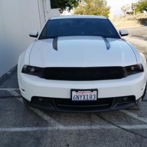 Black stripes on hood with blacked out grille and headlights