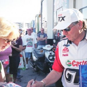 John Force & my wife getting my Castrol jacket signed