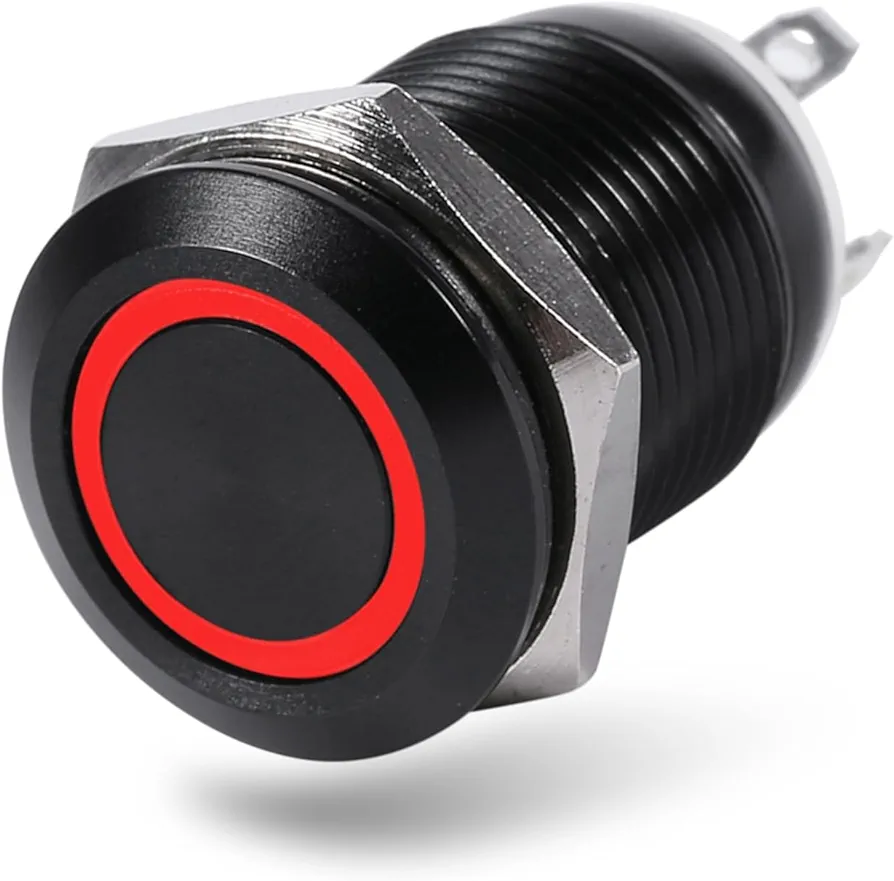12mm DC Power Button 5V LED, Keenso Waterproof Metal Momentary Type Selfresetting NickelPlated Push Button Switch OnOff Latch Button Switch 23V (Red 2V)